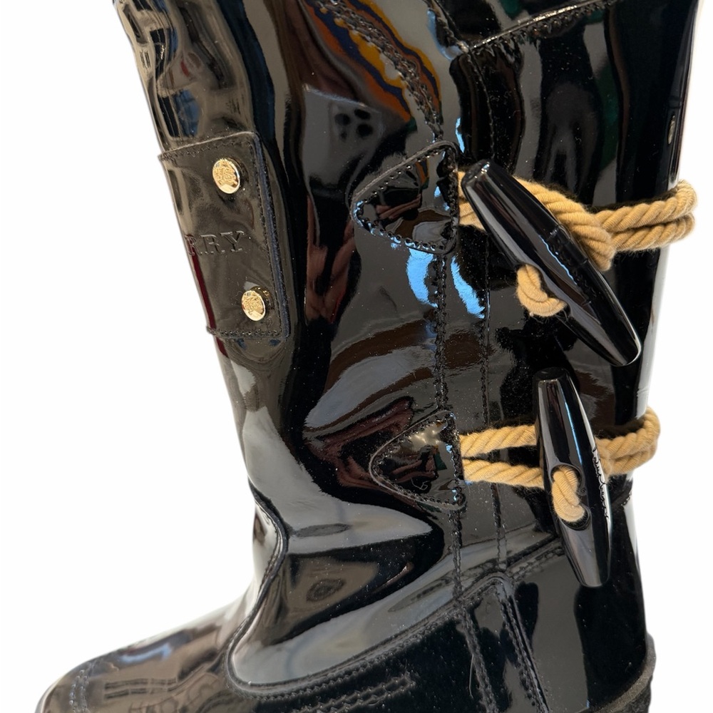 Burberry Black Patent Leather Mid-Calf Boots Platform Wedge Zip Women US 6.5 - Picture 9 of 12